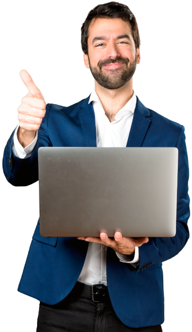Happy man with laptop